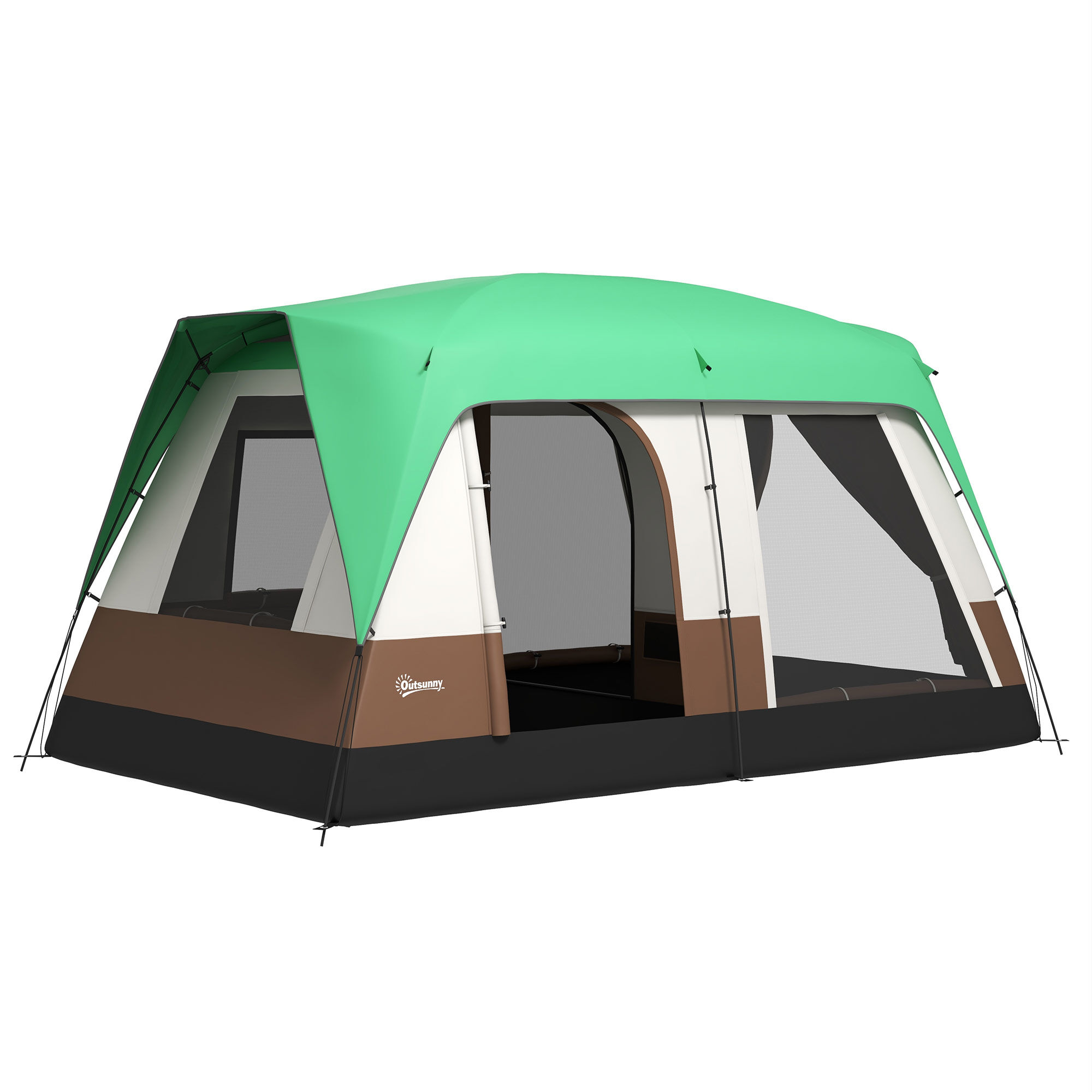 Outsunny Tenda da Campeggio a Tunnel Impermeabile con Finestre a Rete, in Poliestere, 490x305x225 cm, Verde