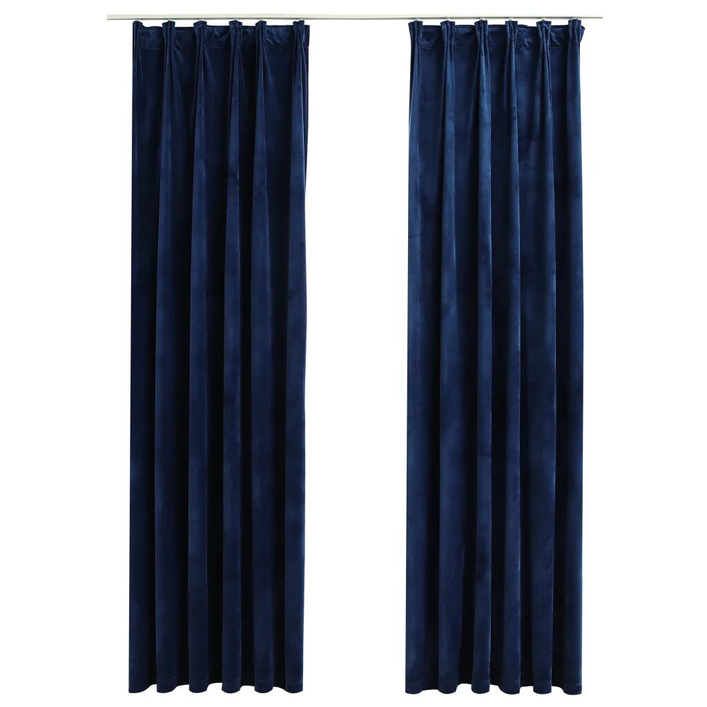 vidaXL Gordijnen verduisterend 2 st met haken 140x175 cm fluweel blauw