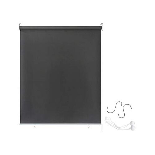 Aufun Rolgordijn voor buiten, outdoor, weerbestendig, buitenrolgordijn, zonwering, balkonrolgordijn, uv-bescherming, reflecterende thermische functie voor ramen en deuren-100 x 140 cm, Antraciet