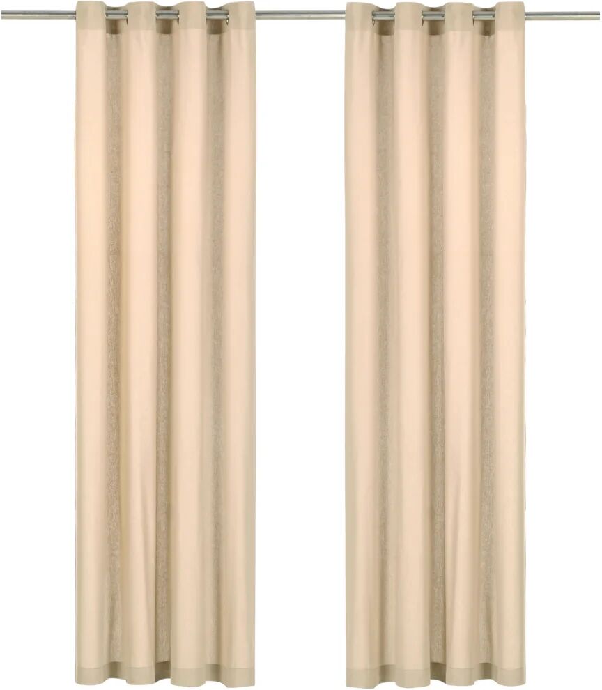 vidaXL Gardiner med metallringer 2 stk bomull 140x175 cm beige