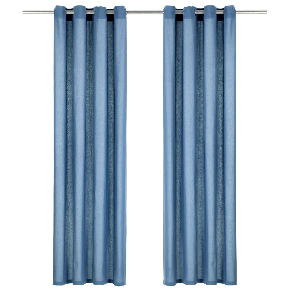 vidaXL Gardiner med metallringer 2 stk bomull 140x245 cm blå