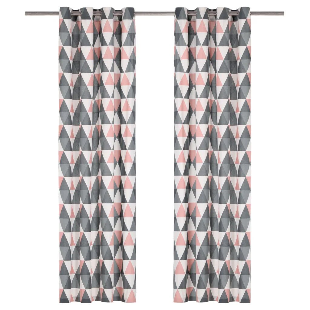 vidaXL Gardiner med metallringer 2 stk bomull 140x225 cm grå og rosa