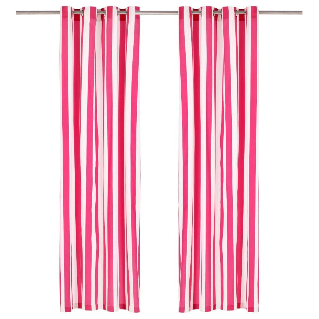 vidaXL Gardiner med metallringer 2 stk stoff 140x175 cm rosa striper