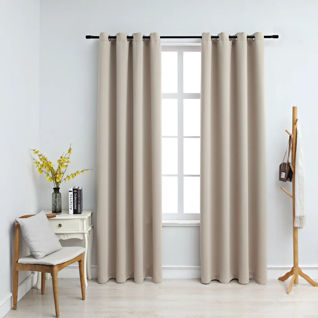 vidaXL Lystette gardiner med metallringer 2 stk beige 140x225 cm