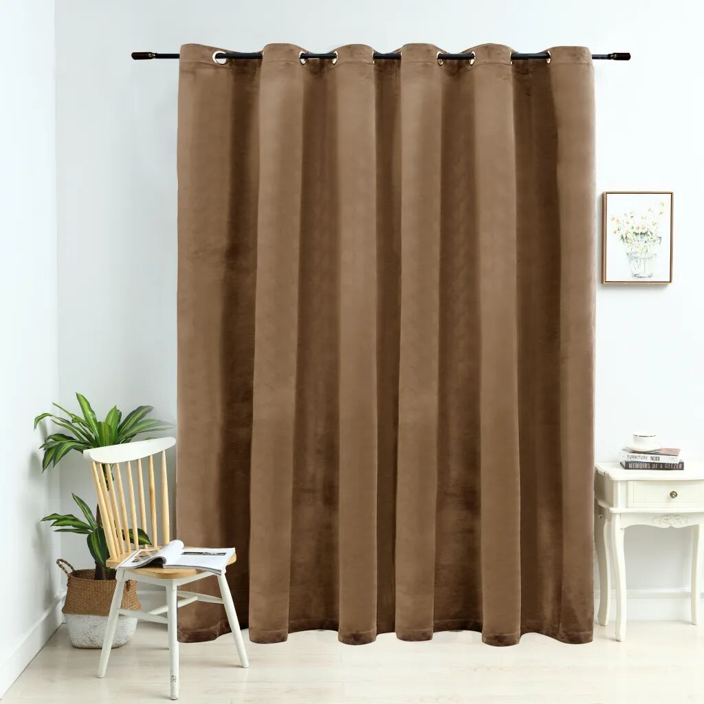 vidaXL Lystett gardin med metallringer fløyel beige 290x245 cm