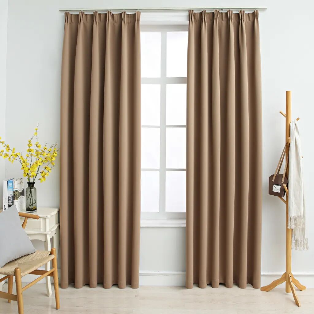 vidaXL Cortinas blackout c/ganchos 2pcs 140x175cm cinzento-acastanhado