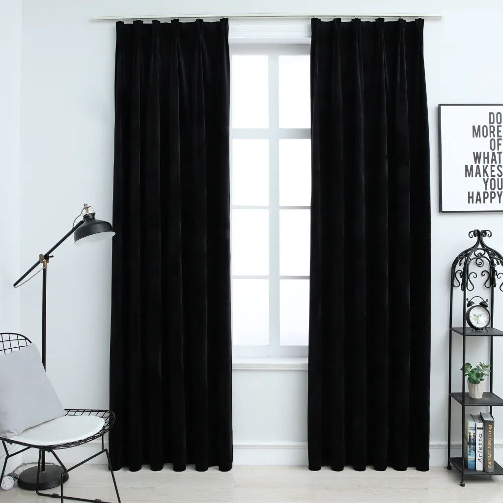 vidaXL Cortinas blackout com ganchos 2 pcs 140x175 cm veludo preto