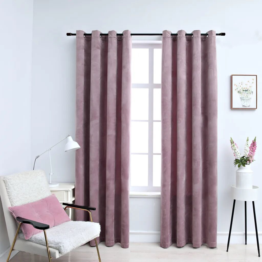 vidaXL Cortinas blackout c/ argolas 2 pcs 140x175 cm veludo rosa antigo