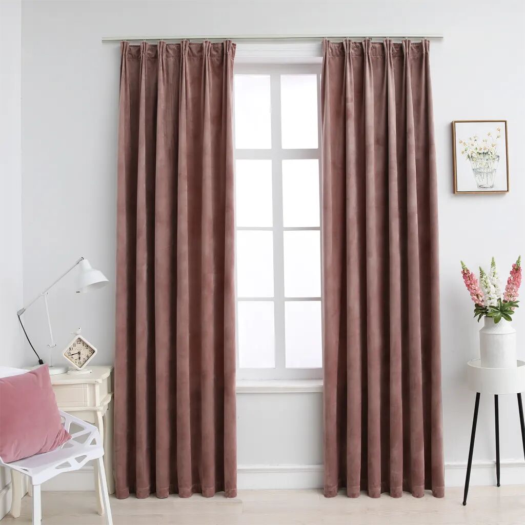 vidaXL Cortinas blackout c/ ganchos 2 pcs 140x175cm veludo rosa antigo