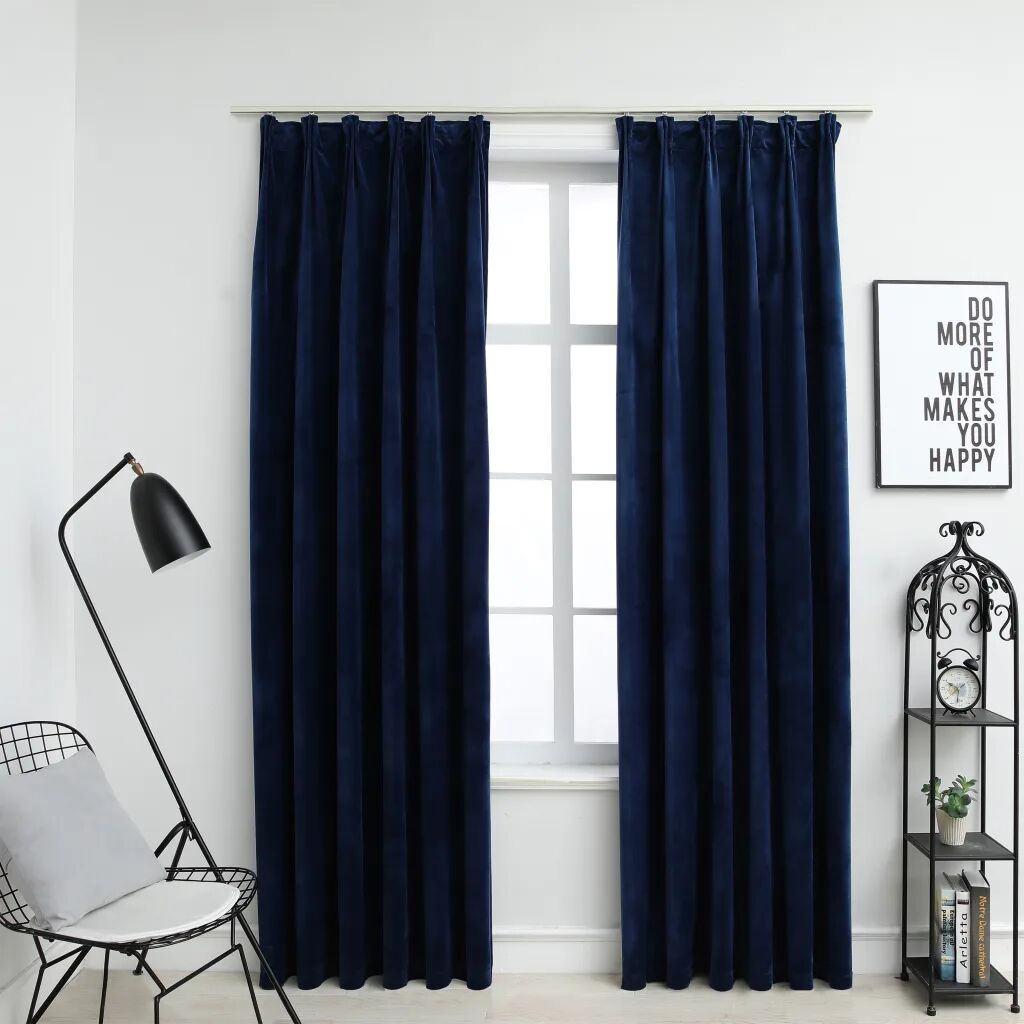 vidaXL Cortinas blackout c/ ganchos 2 pcs 140x175cm veludo azul escuro