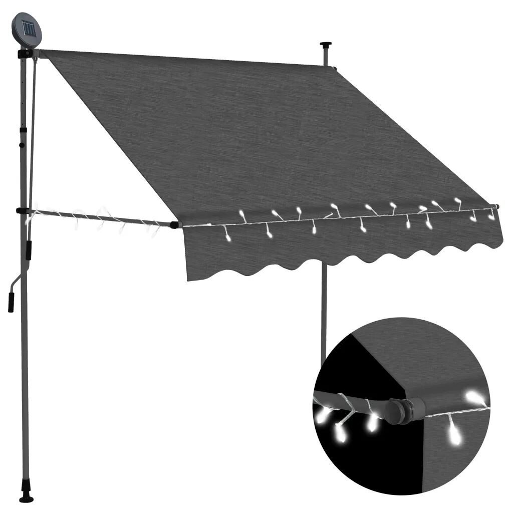 vidaXL Toldo retrátil manual com LED 200 cm antracite