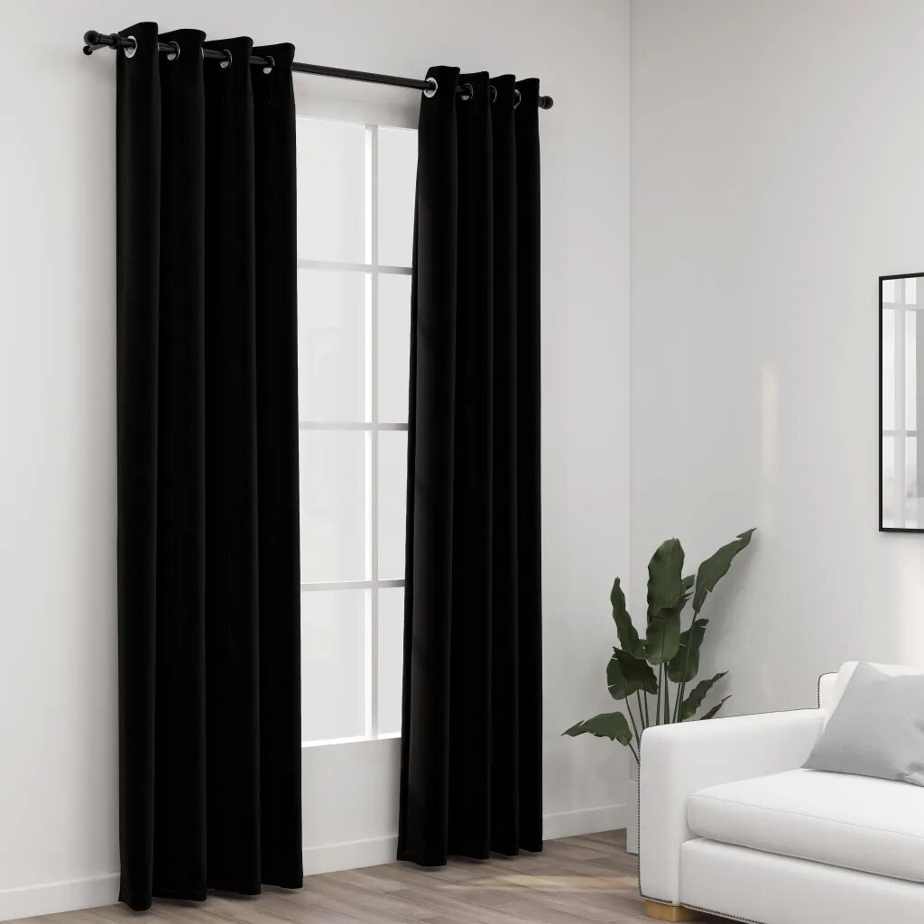 vidaXL Cortinas opacas aspeto linho c/ ilhós 2 pcs 140x225 cm preto