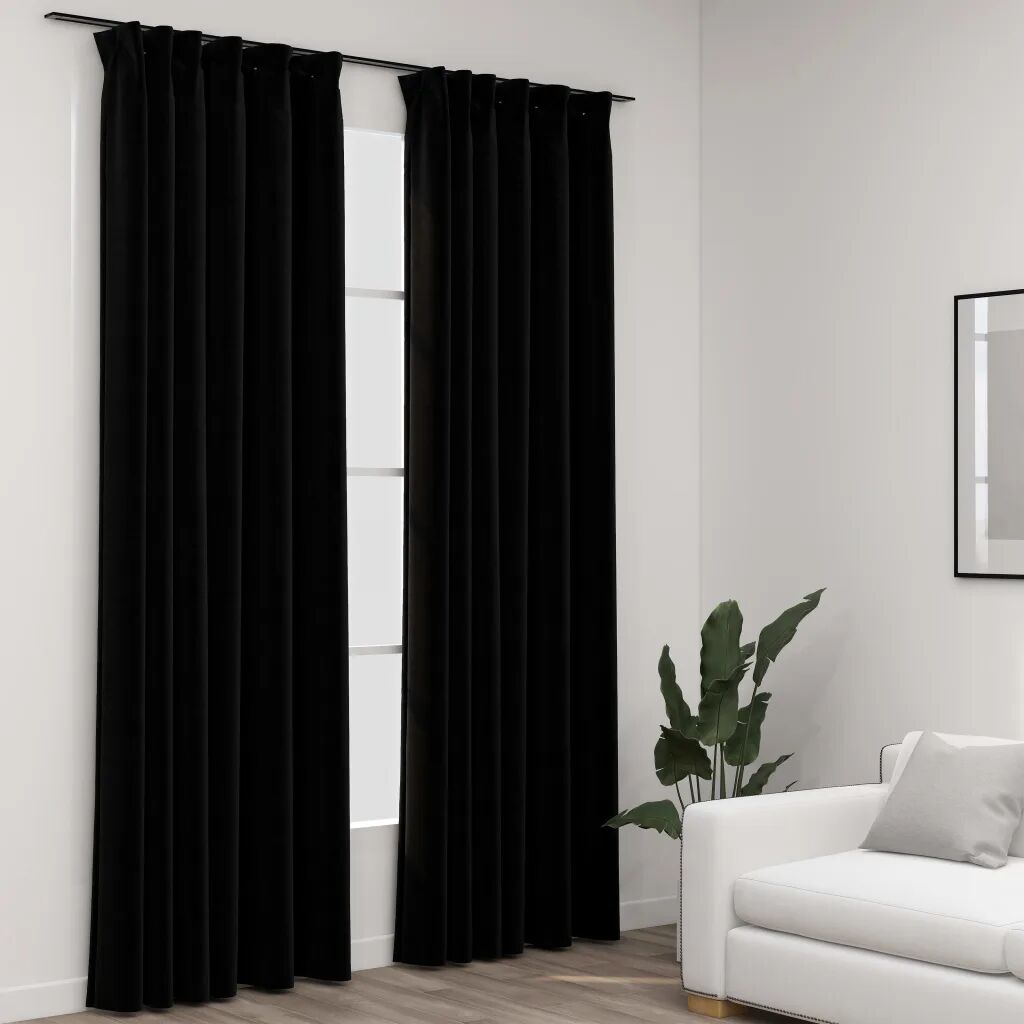 vidaXL Cortinas opacas aspeto linho com ganchos 2 pcs 140x245 cm preto