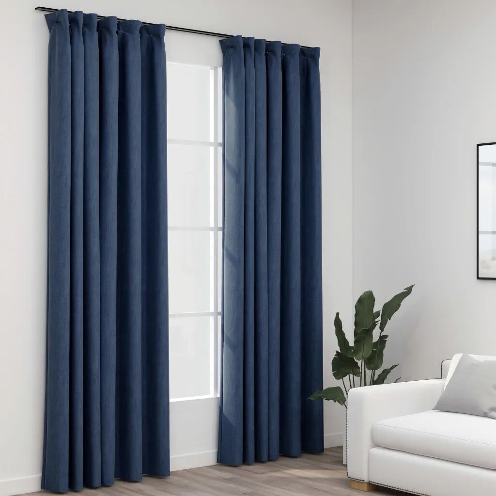 vidaXL Cortinas opacas aspeto linho com ganchos 2 pcs 140x225 cm azul