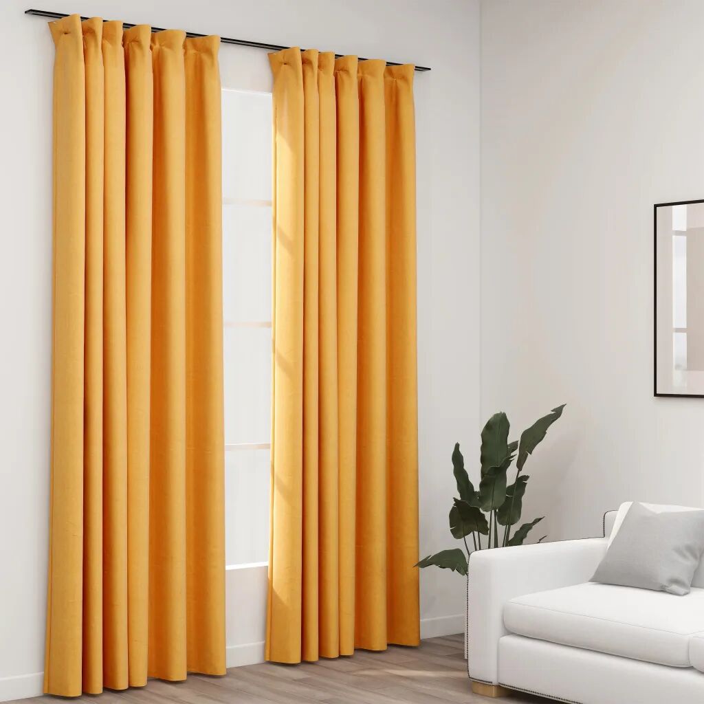 vidaXL Cortinas opacas aspeto linho c/ ganchos 2 pcs 140x225cm amarelo