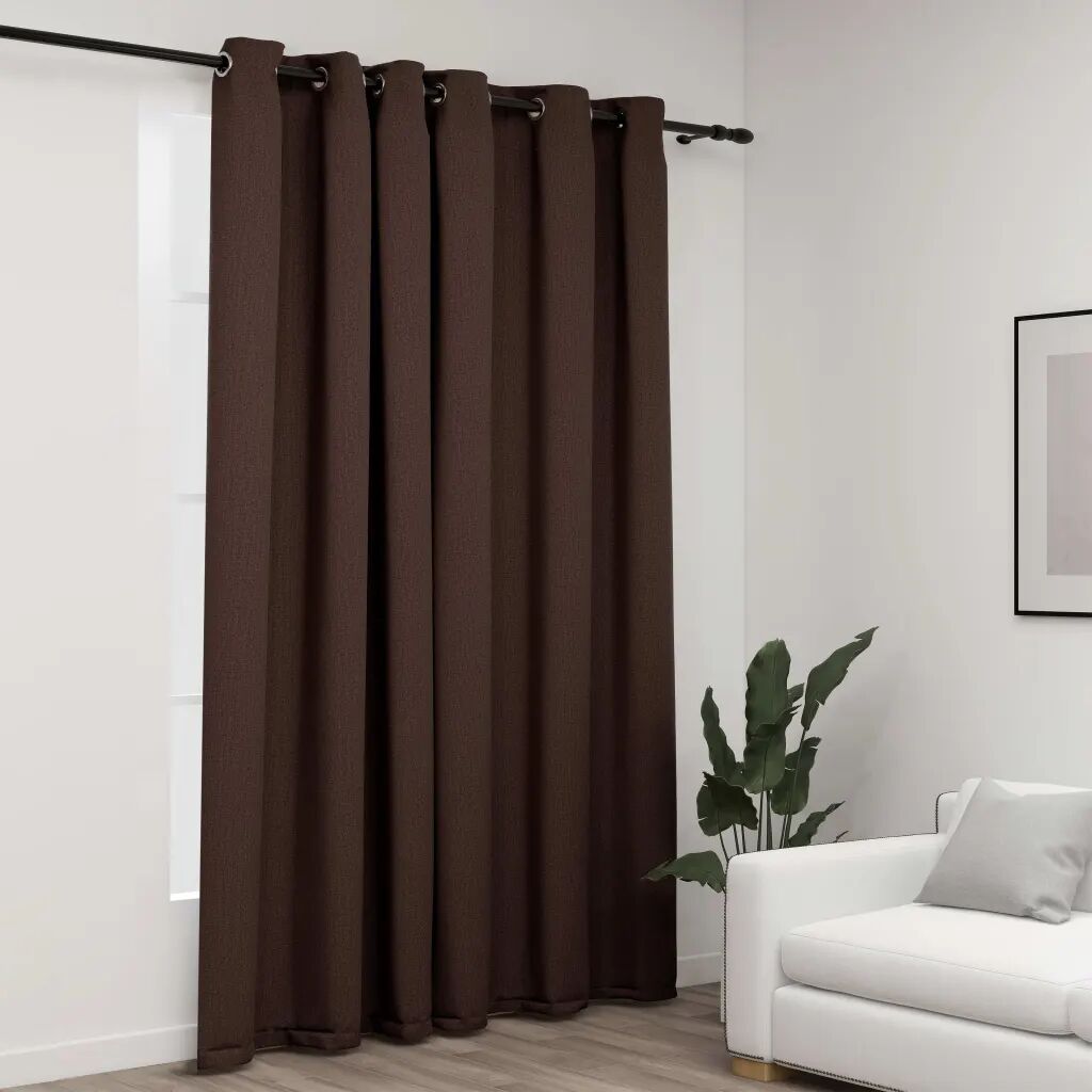 vidaXL Cortina opaca aspeto linho c/ ilhós 290x245cm cinza-acastanhado