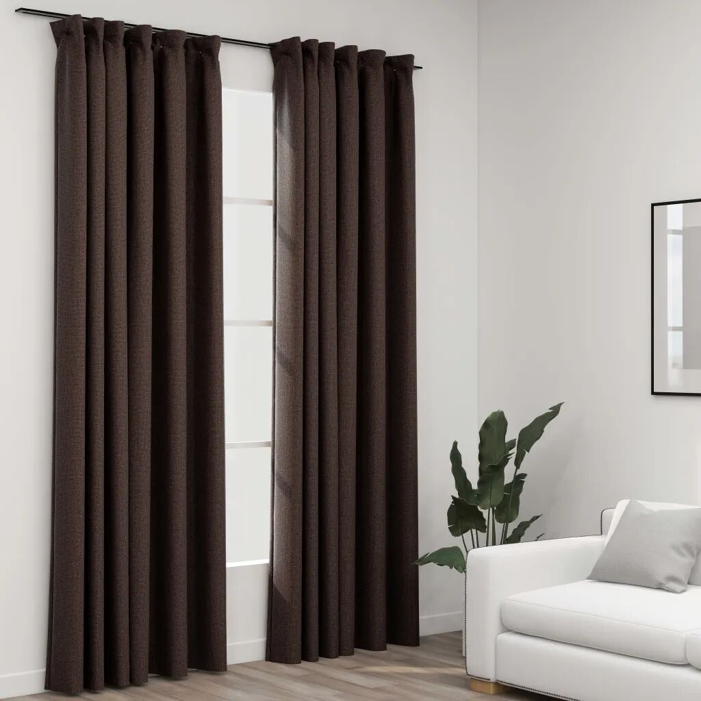 vidaXL Cortinas opacas asp. linho + ganchos 2pcs 140x245cm cinza-acas.