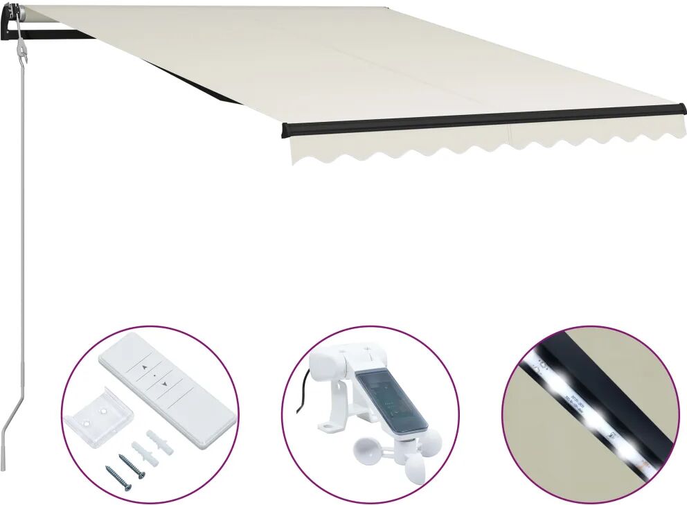 vidaXL Toldo retrátil com sensor de vento e LED 300x250 cm cor creme