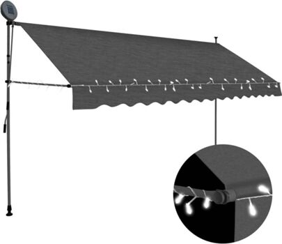 Vidaxl Toldo Retrátil Manual com Led Cinzento (400 x 300 cm)