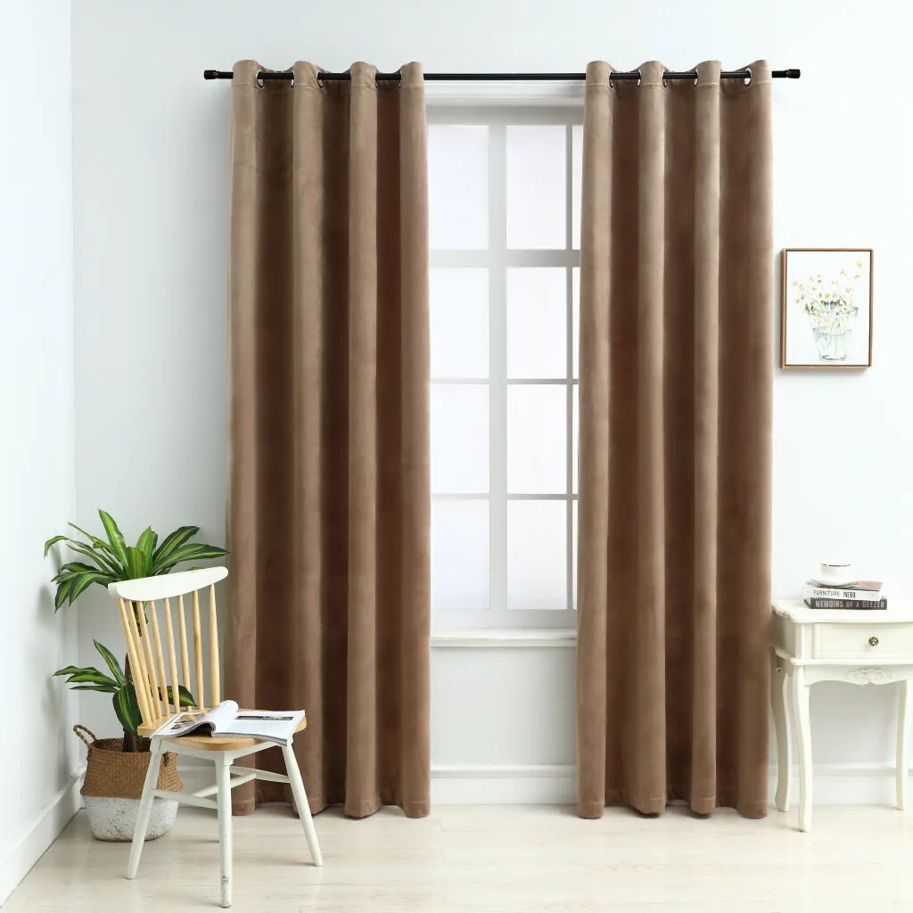 vidaXL Draperii opace cu inele, 2 buc., bej,140 x 245 cm, catifea