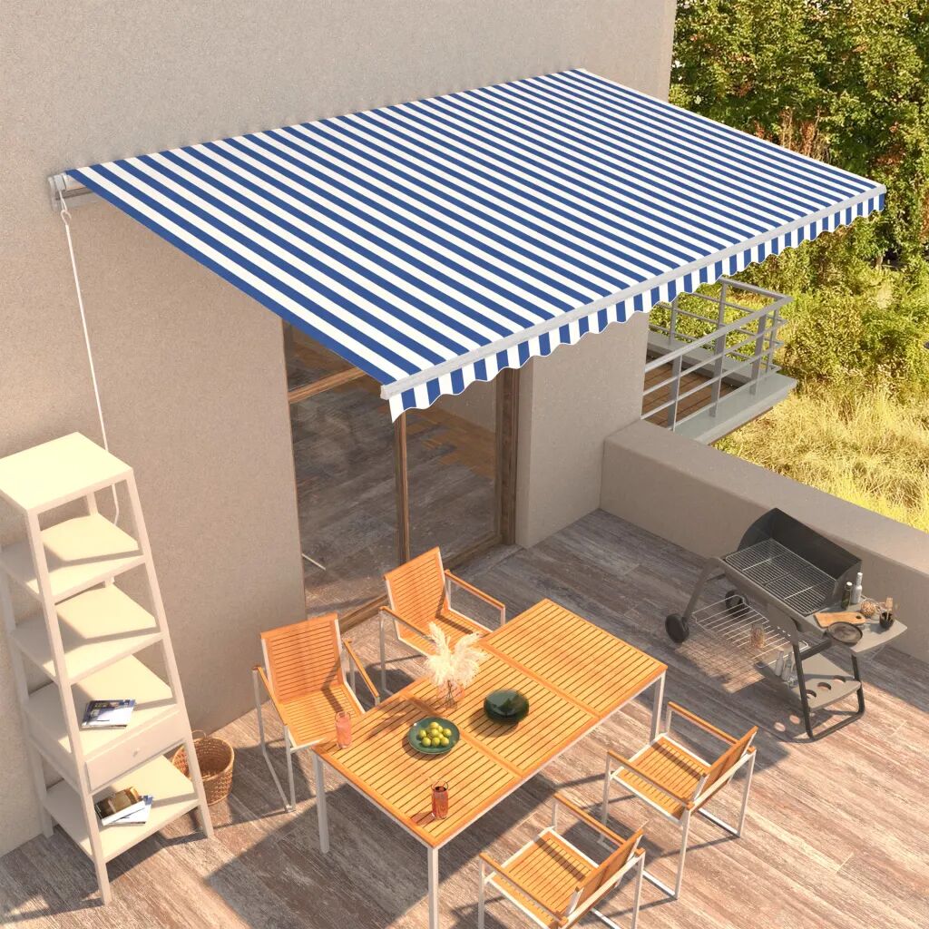 vidaXL Copertină retractabilă manual, albastru și alb, 500 x 300 cm