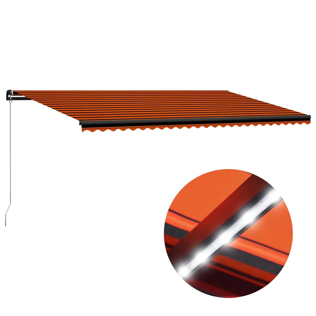 vidaXL Copertină retractabilă manual LED, portocaliu/maro, 600x300 cm