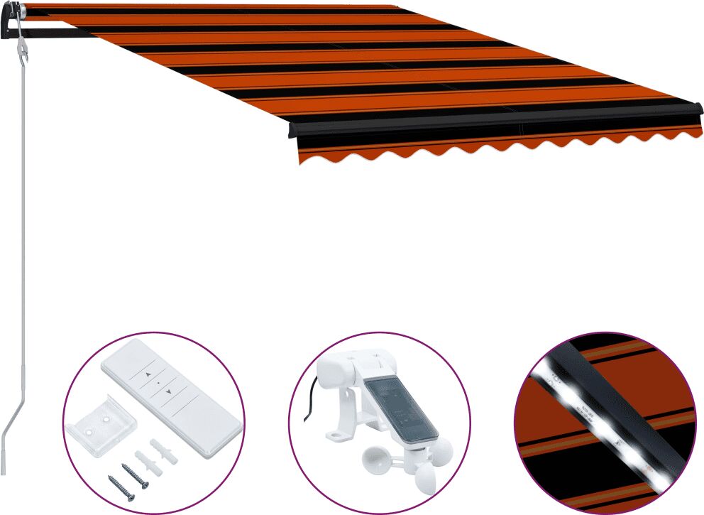 vidaXL Copertină retractabilă senzor vânt & LED oranj/maro 350x250 cm