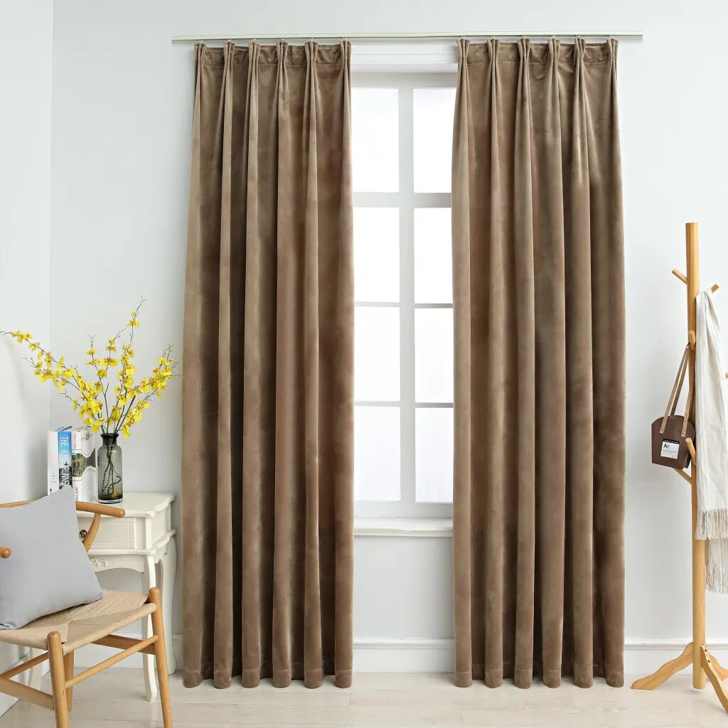 vidaXL Mörkläggningsgardiner 2 st m. krokar sammet beige 140x175 cm