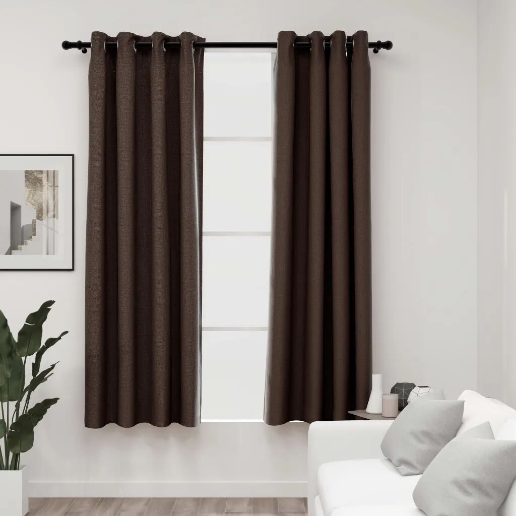 vidaXL Mörkläggningsgardin med öljetter linnelook 2 st taupe 140x175cm