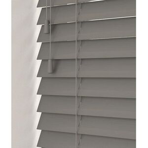 Newedgeblinds - 50cm Smooth Grey Faux Wood Venetian Blind With Strings (50mm Slats) Blind With Strings (50mm Slats)