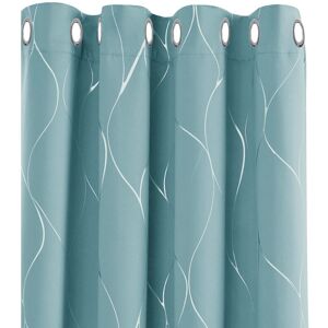 Deconovo - Eyelet Blackout Curtains with Silver Wave Line Foil Printed Patterns 2 Panels 52 x 54 Inch Sky Blue - Sky Blue