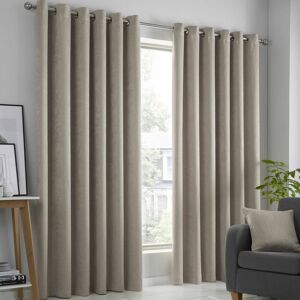 Strata Woven Eyelet Lined Curtains, Natural, 90 x 72 Inch - Fusion