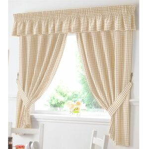 Alan Symonds - Gingham Kitchen Curtains Beige Pelmet 136 x 10 - Beige