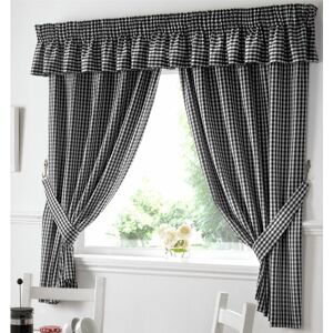 Alan Symonds - Gingham Kitchen Curtains Black Pelmet 136 x 10 - Black