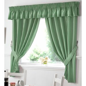 Alan Symonds - Gingham Kitchen Curtains Green Pelmet 136 x 10 - Green