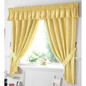 Alan Symonds - Gingham Kitchen Curtains Yellow Pelmet 136 x 10 - Yellow