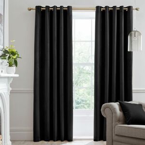 Laurence Llewelyn Bowen - Montrose Velvet Blackout Eyelet Lined Curtains, Black, 46 x 72 Inch