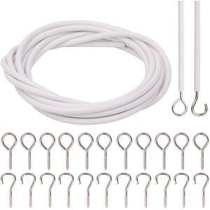 Trimming Shop (4 Metres) Net Curtain Wire and Hooks Set, White Hanging Cord Kit with Screw in