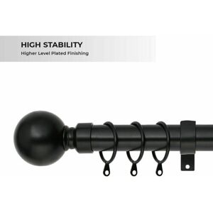 Imperial Rooms (160-300 cm (63" - 118" In), Matte Black) Metal Curtain Pole Finials Rings Rod F