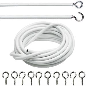 The Home Fusion Company (1 Metre 100cm) White Net Voile Curtain Wire Cord Including Hooks & Eyes 1 Mtr-3