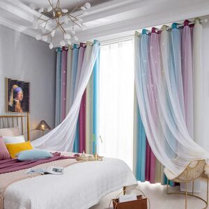 Aoresac Blackout Star Curtain Rainbow Curtains Nursery Double Layer Window Curtain for Kids Room Decoration (2 x 53 Wide x 108" Drop, Purple) - Brand New