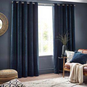 Terrys Fabrics Heavy Chenille Velvet Ready Made Eyelet Curtains Navy