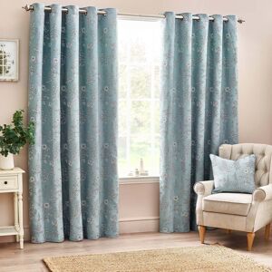 Terrys Fabrics Sophia Floral Jacquard Ready Made Eyelet Curtains Blue