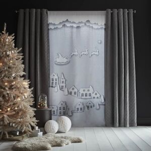 Catherine Lansfield Santas Christmas Roof Tops Slot Voile Top Panel Grey