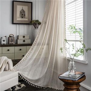 Big C Home Decor Romantic Curtains Beige Crochet Translucent American Countryside Hollowed Out Living Room Balcony Bedroom Bay Window Decoration Artistic Style