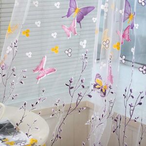 FAFVBING 1PC Colourful Butterfly Printed Tulle Curtain Window Screening Gauze Balcony Voile for Home Hotel