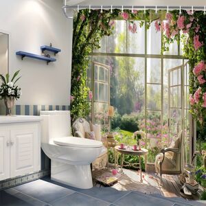 Temu Floral Garden Shower Curtain, Water-resistant Polyester Bath Decor With Pink Flowers, Woven Weave, Includes Hooks, 180x180cm - Hand Wash Only Colorful 180X180