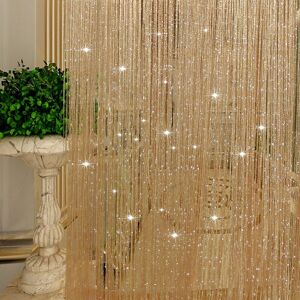 SHEIN 1pc Golden Door Curtain, Fashion Polyester Sparkling Ribbon Thread Fringe Room Dividers Window Panel Fly Screen Home Decor Champagne 100*200,300*280cm