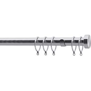 Speedy 28mm Stud End Cap Fixed Complete Curtain Pole Set, Satin Silver, 250cm