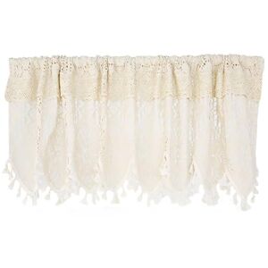 Kaverno Curtains for Kitchen, Short Curtain in Linen-Like Fabric, French Pleated Vintage Divider Beige Lace Window Treatment for Cafe Living Room Bedroom Door Bathroom(56 * 84cm)